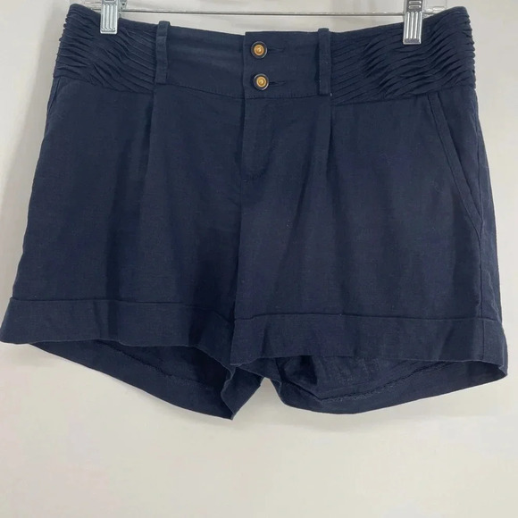 Anthropologie Elevenses Ship Shape Dark Navy Linen Blend Shorts Nautical Size 6 - Picture 1 of 8